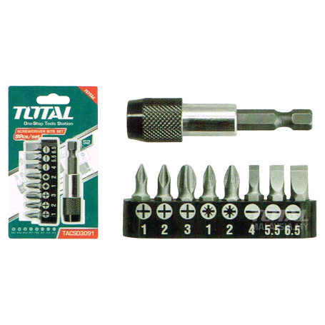 TOTAL 9PCS SCREWDRIVER BIT SET (SIZE: PH1, PH2, PH3, SL4.0, SL5.5, SL6.5, PZ1, PZ2) TACSD3091