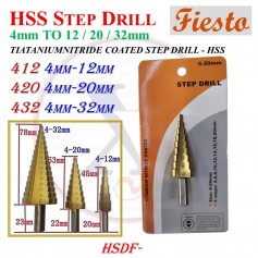 FIESTO HSS TIATANIUMNITRIDE COATED STEP DRILL - 5 STEP (4mm - 12mm)
