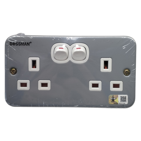 BOSSMAN METAL-CALD SWITCH SOCKET - DOUBLE 13A 2GANG (BDM-132)