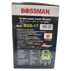 BOSSMAN LASER LEVEL MACHINE WITH 2 Battery GREEN (BGE17) (1H4V 5Line 45 degree)