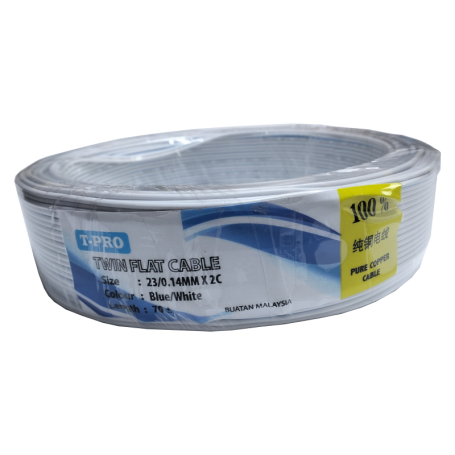 ProSMK/T-PRO BLUE & WHITE TWIN WIRE PURE COPPER (23/0.14 X 2C)