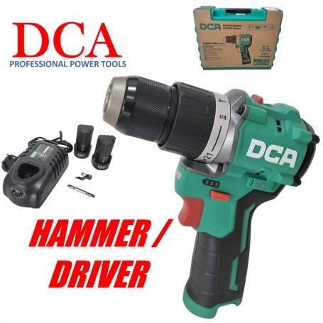 DCA 12Vx2.0Ah CORDLESS BRUSHLESS DRIVER/HAMMER DRILL 10mm x 50N.m x 280W - 1.1kg ADJZ1250i