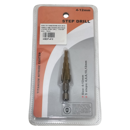 FIESTO HSS TIATANIUMNITRIDE COATED STEP DRILL - 5 STEP (4mm - 12mm)