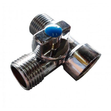 DLM 3WAY HEAVY DUTY CHROME MINI BALL VALVE - M & F & M -1/2"M X 1/2"F X 1/2"M