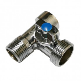 DLM 3WAY HEAVY DUTY CHROME MINI BALL VALVE - M & F & M-1/2"M X 1/2"F X 3/4"M