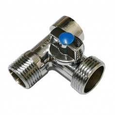 DLM 3WAY HEAVY DUTY CHROME MINI BALL VALVE - M & F & M-1/2"M X 1/2"F X 3/4"M