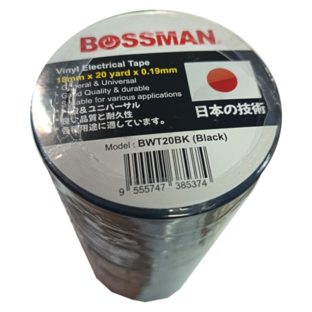 BOSSMAN WIRE TAPE - BLACK TRS-233C (18mm X 0.19mM X 20Y) BTW20-BK