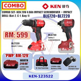 COMBO SET- KEN 20V 4.0Ah IMPACT SCREWDRIVER + IMPACT DRILL (Bat-2, C-1, Bag-1)  (BL6720+BL7220)