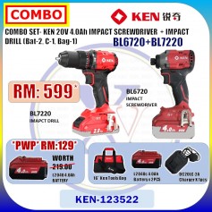 COMBO SET- KEN 20V 4.0Ah IMPACT SCREWDRIVER + IMPACT DRILL (Bat-2, C-1, Bag-1)  (BL6720+BL7220)