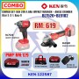 COMBO SET- KEN 20V 4.0Ah IMPACT WRENCH + ANGLE GRINDER (Bat-2, C-1, Bag-1)  (BL7520+BL9102)